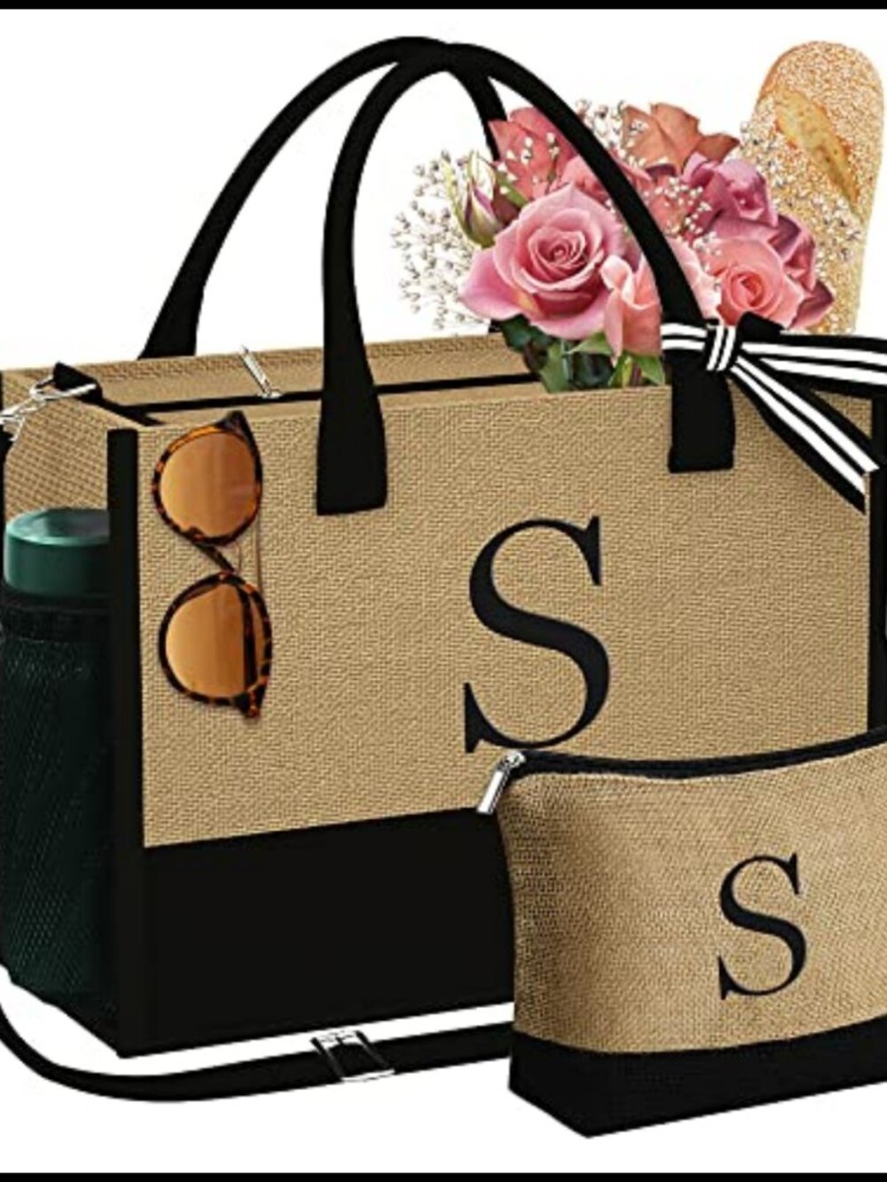 Personalized Jute Tote Bag & Makeup Bag Set with Embroidery